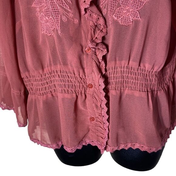 Soft surroundings women’s large Adelaide cardigan sheer floral embroidered pleat - Picture 4 of 7